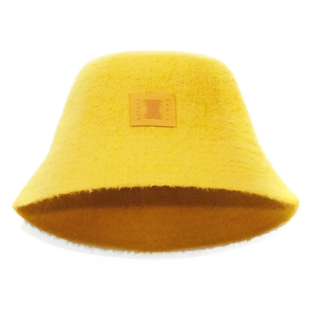 NWT Savage X Fenty Fuzz Fit Knit Bucket Hat Gold Yellow
